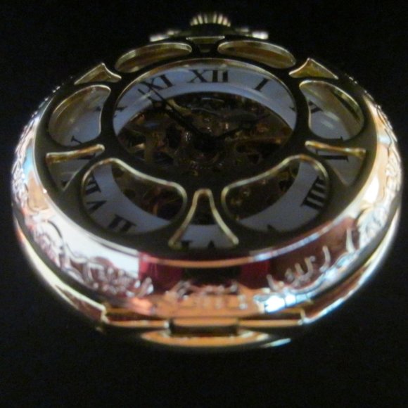 Golden Brass Filigree Geometric Winding Open Concept Pocket Watch Pendant